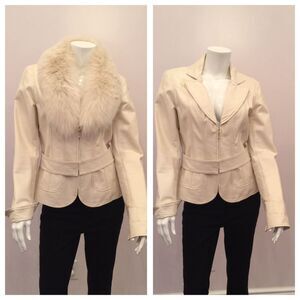 Faux fur collar leather coat